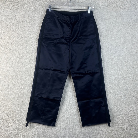Ter Et Bantine Pants - NWOT Ter Et Bantine Women Navy Satin High Waist Wide Leg Cropped Pants Size US 6